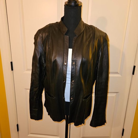 Moto Style Black Leather Jacket - Picture 2 of 7
